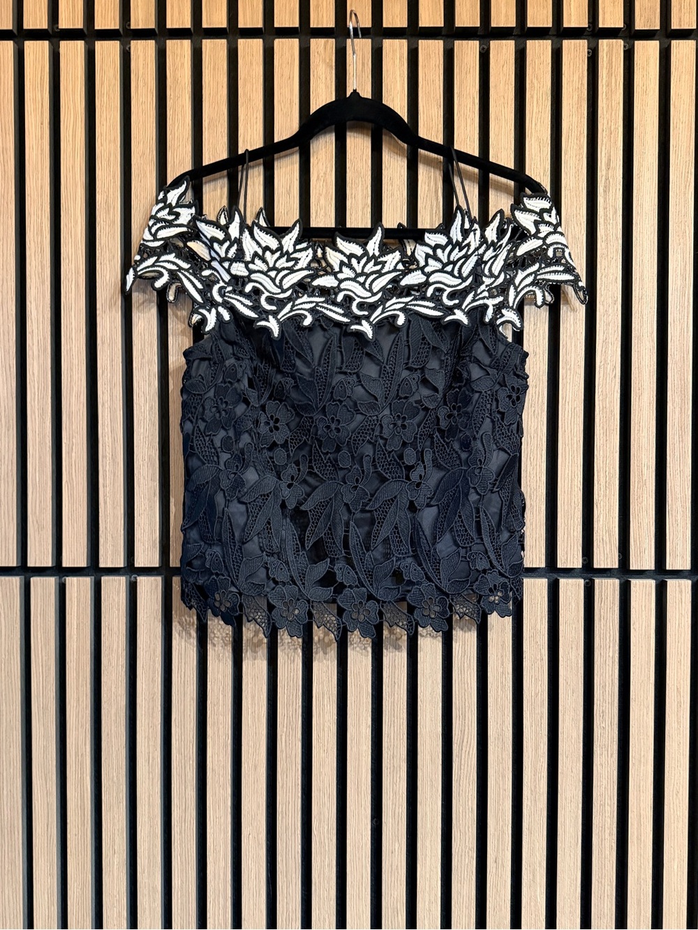TOPSHOP Black and White Lace off Shoulder Top